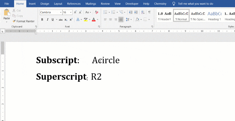 word on mac command for superscript